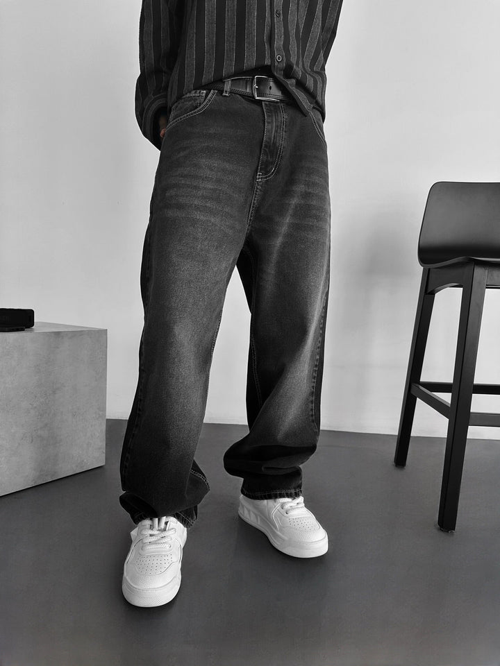 Relax Baggy Tvättade Jeans - Svart