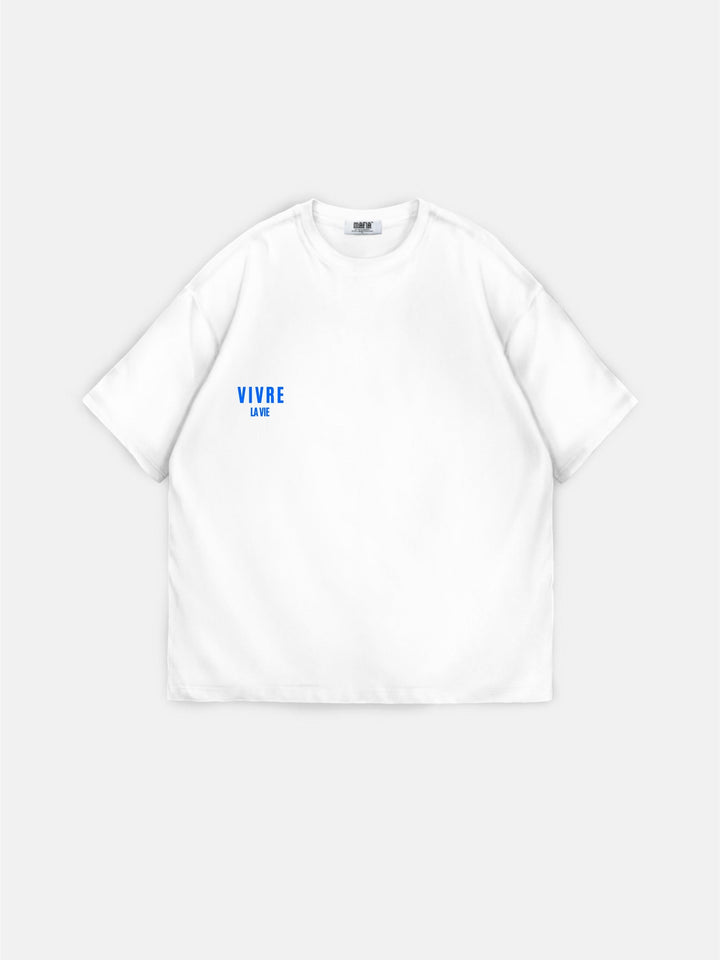 Oversize Vivre la Vie T-shirt - Ecru och Blå