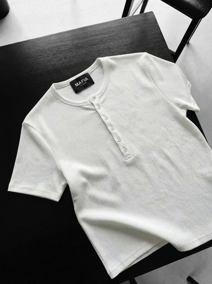 Slim Fit Button T-shirt - Ecru