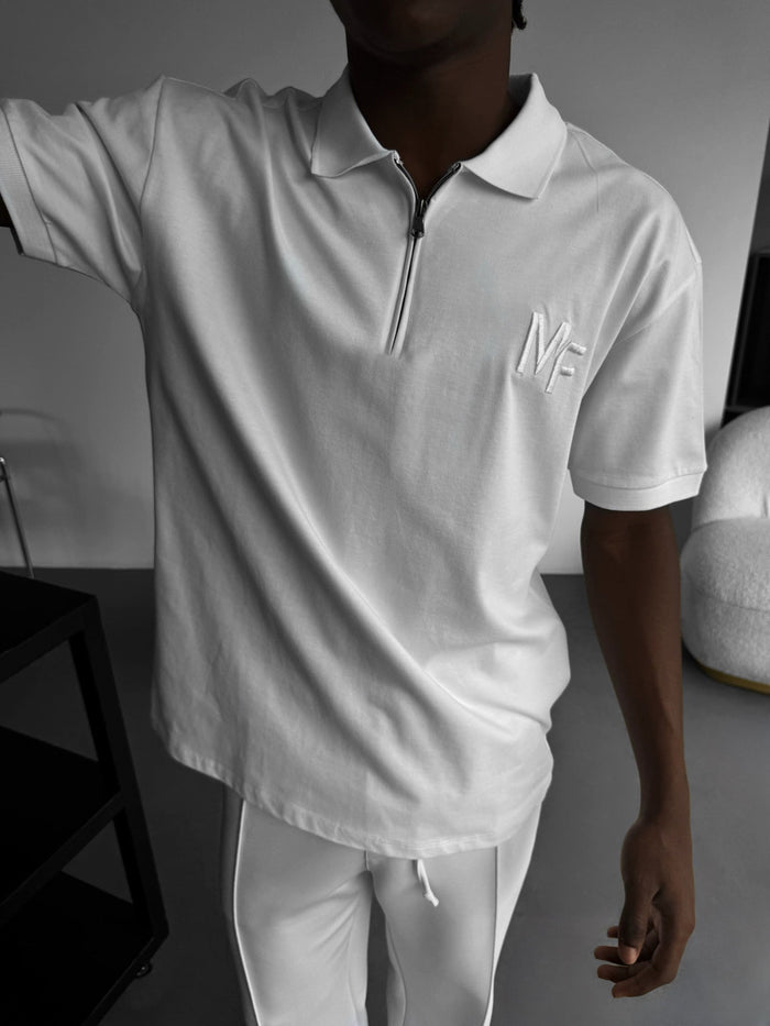Loose Fit Knit Polo "MF" T-Shirt - Vit