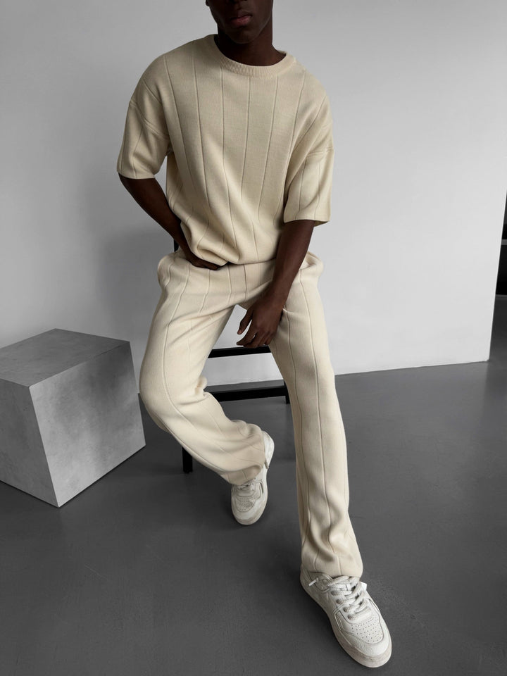 Oversize Line Knit T-Shirt - Cremé