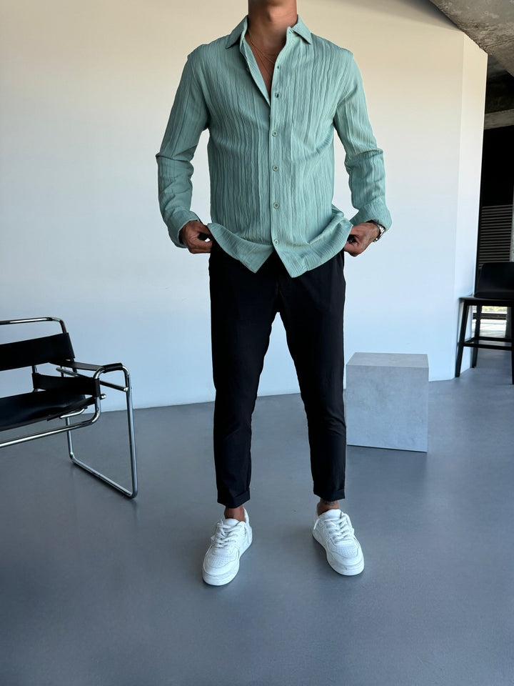 Regular Fit Plisserad Skjorta - Grön