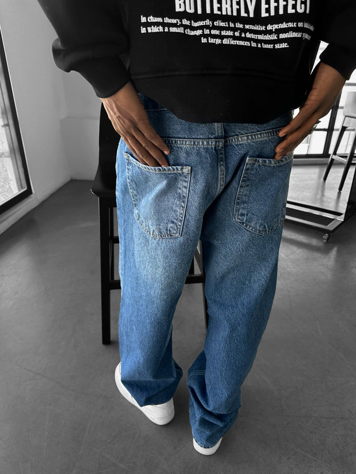Baggy Stitched Jeans - Blå