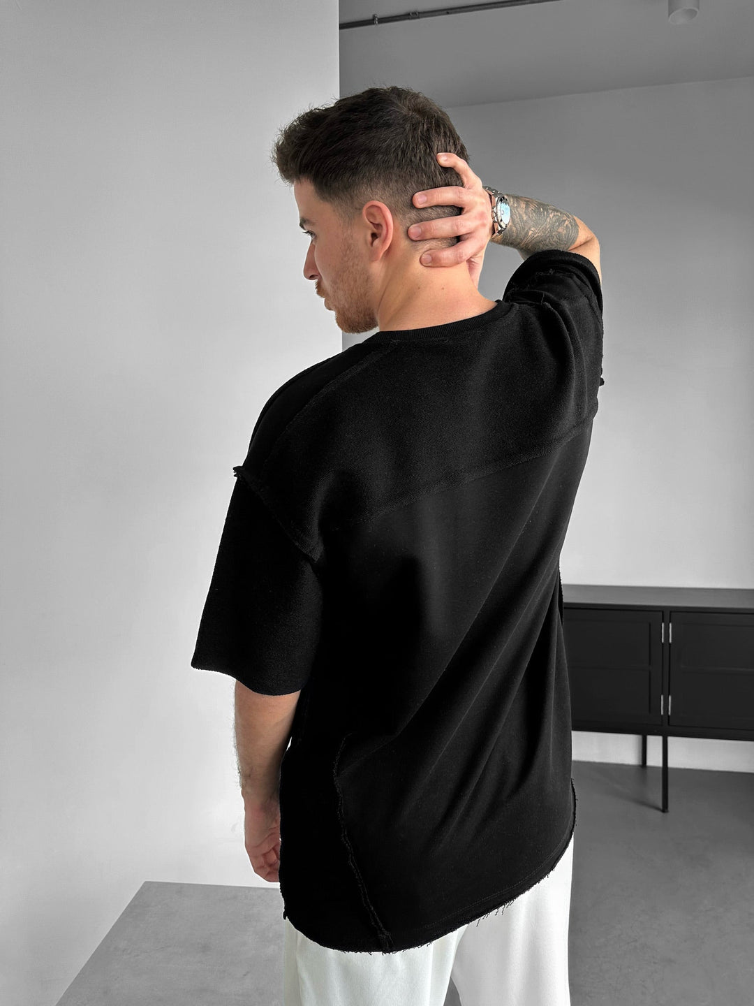 Oversize sömdetalj T-shirt - Svart