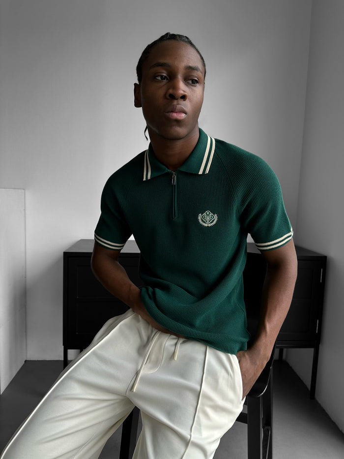 Slim Fit Halv-Zip Broderad Polo T-shirt - Petrol