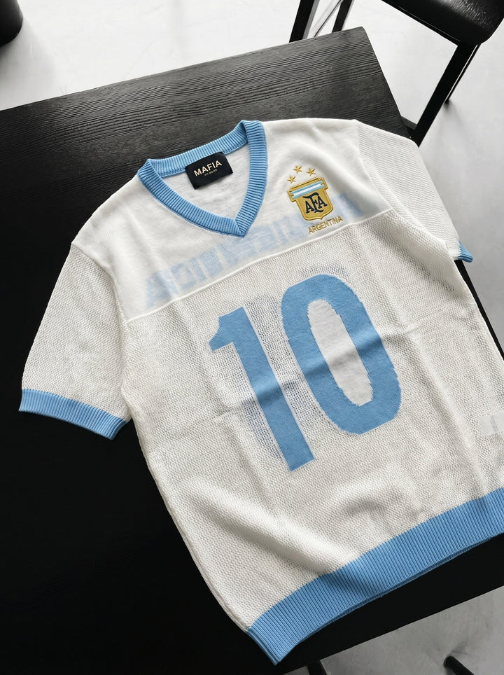 Oversize Argentina Stickad T-shirt - Vit