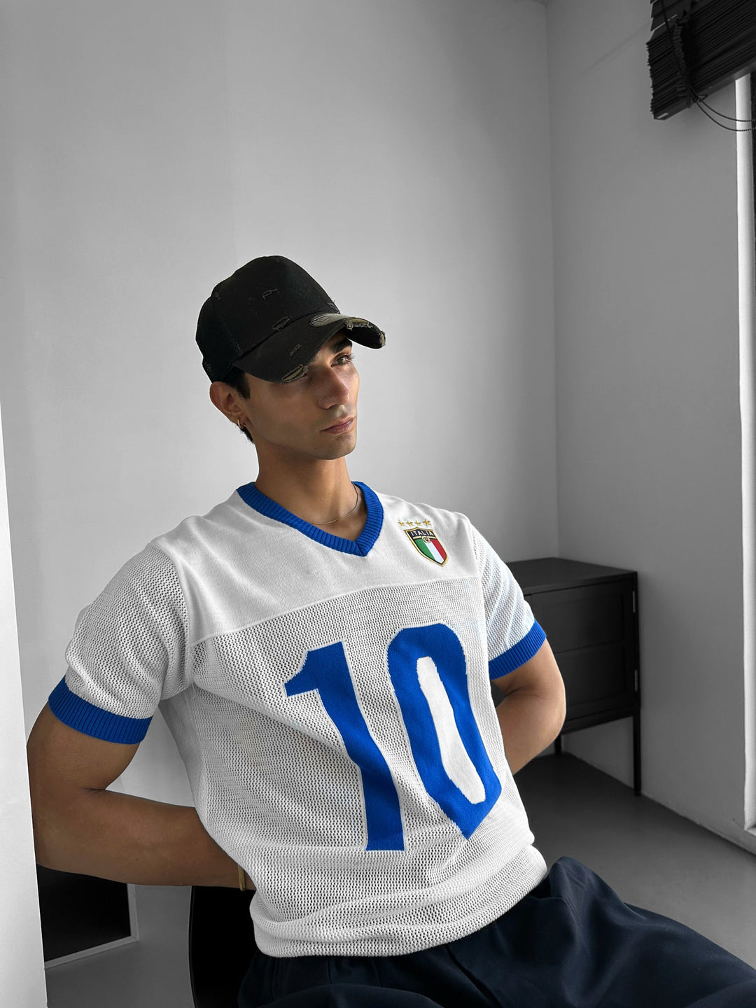 Oversize Italien Stickad T-shirt - Vit