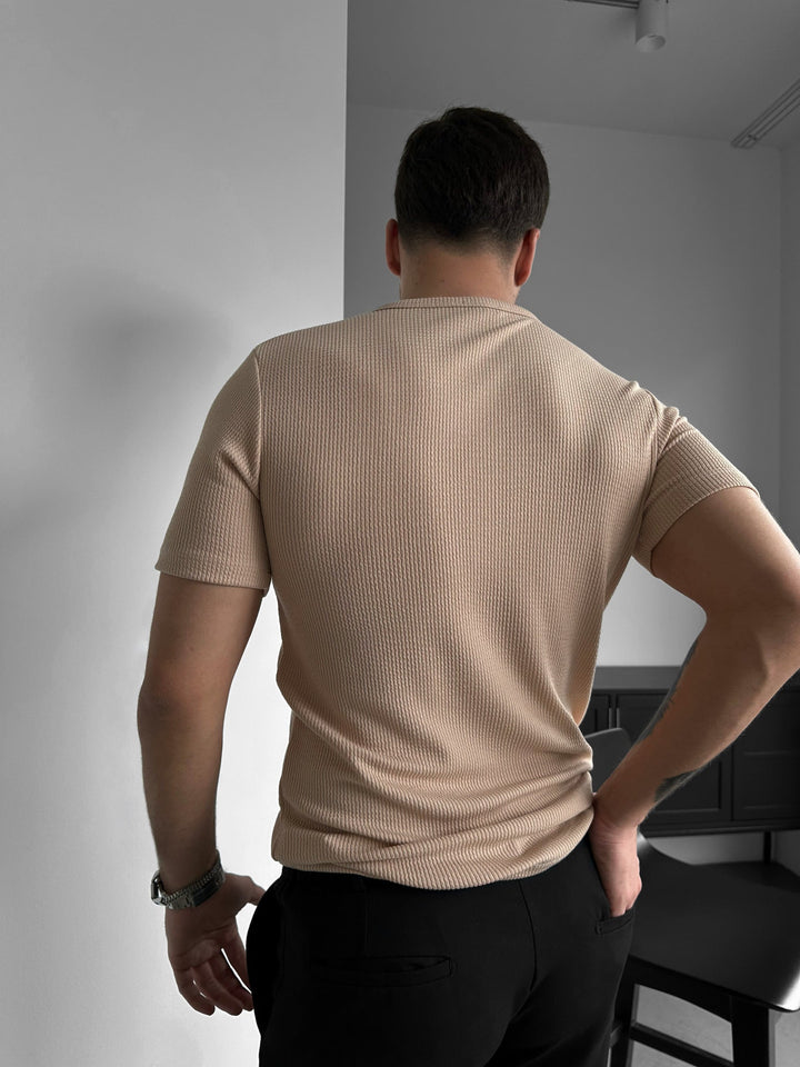 Slim Fit Button T-shirt - Grädde