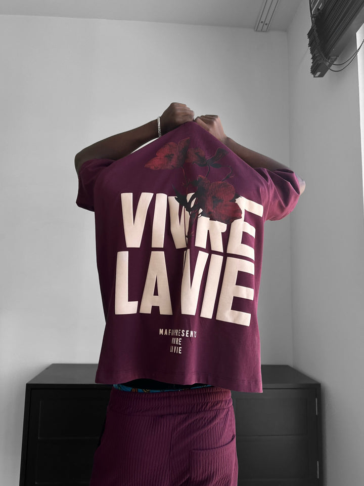 Oversize Vivre la Vie T-shirt - Bordeaux