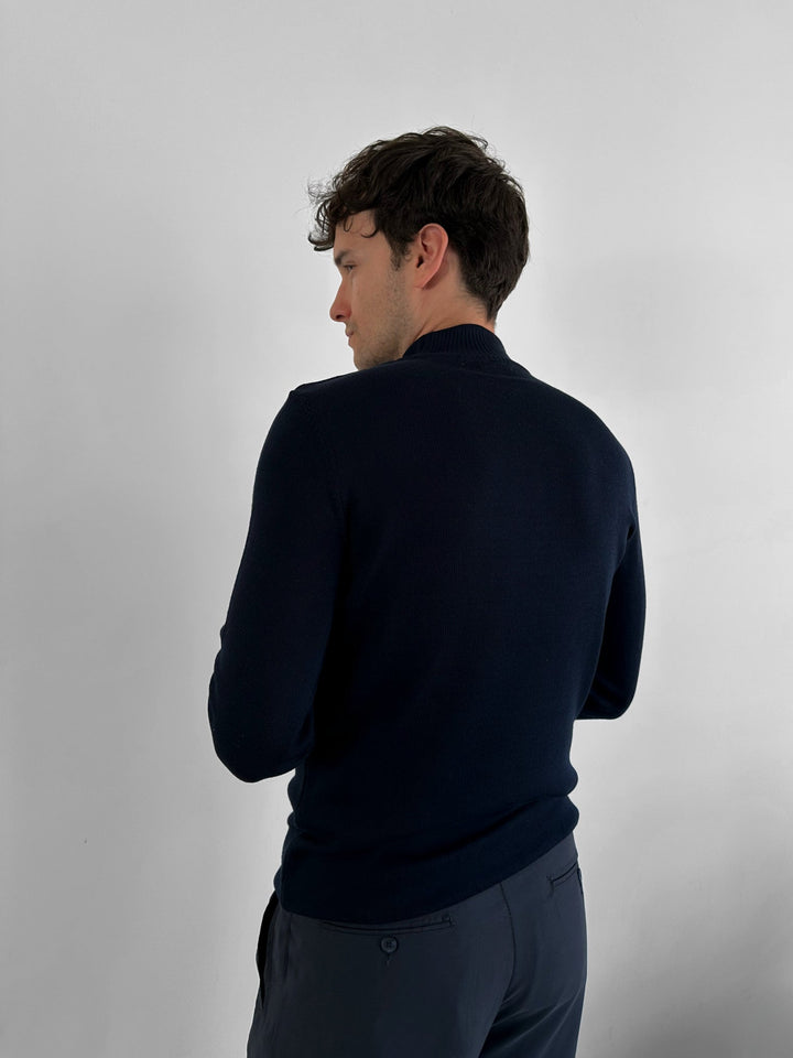 Lös Passform Halv Hals Pullover - Indigo