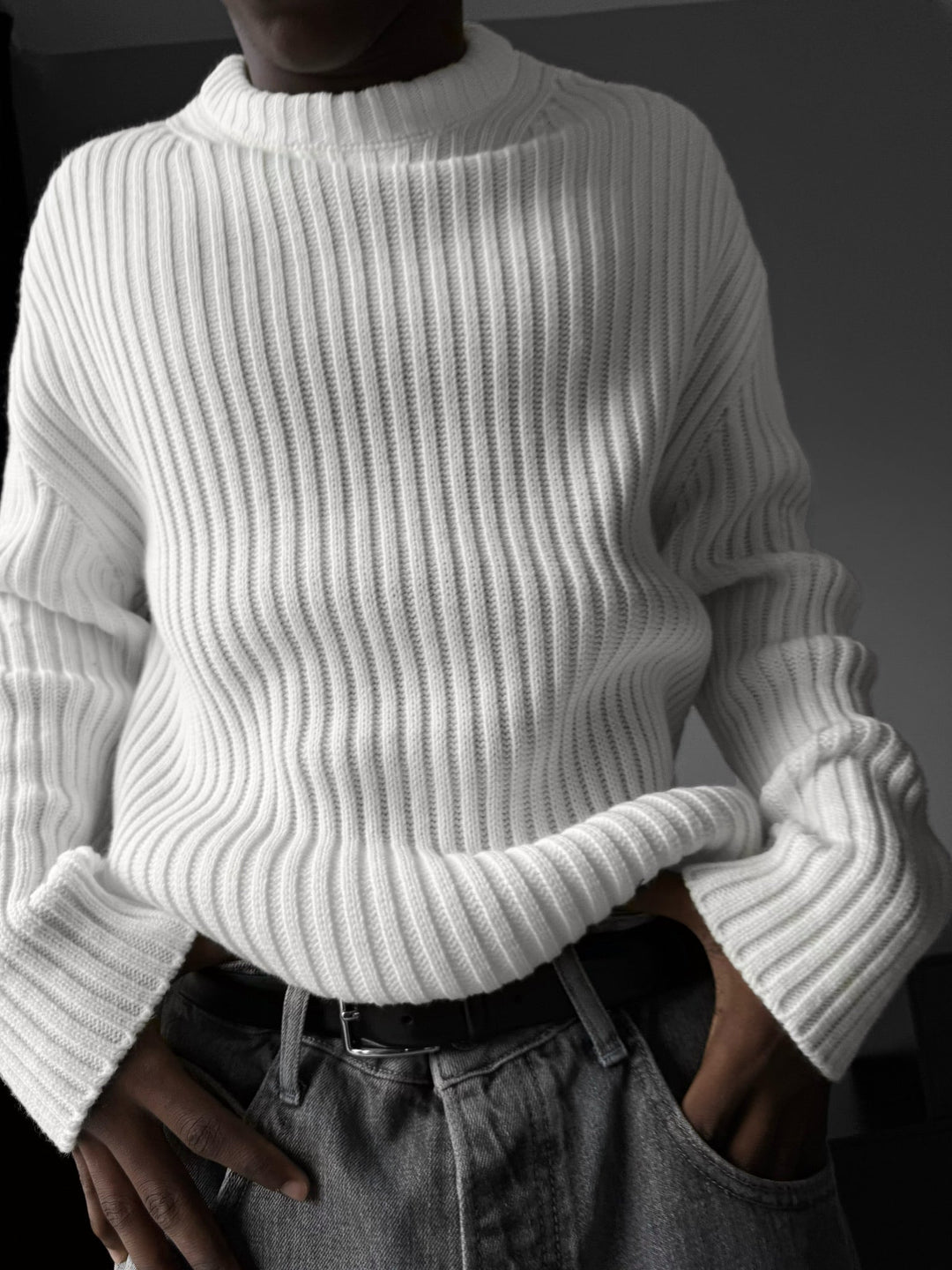 Lös Passform Randig Struktur Pullover - Ecru