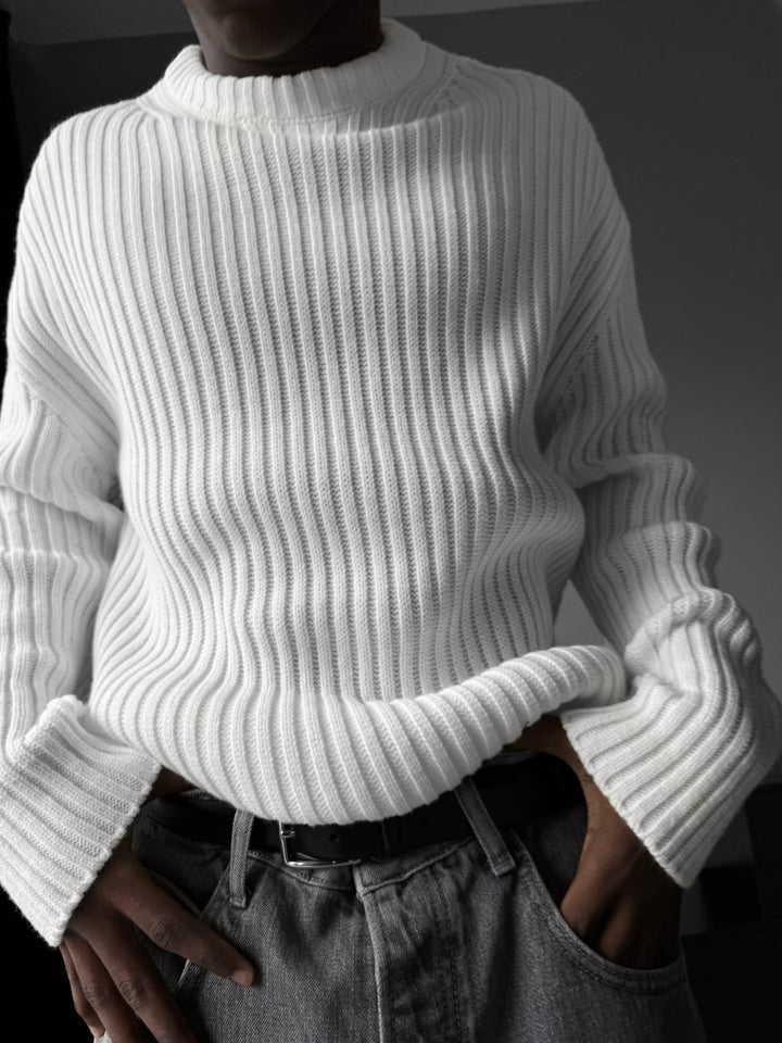 Lös Passform Randig Struktur Pullover - Ecru
