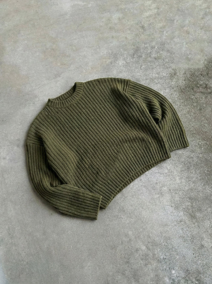 Lös Passform Randig Struktur Pullover - Khaki