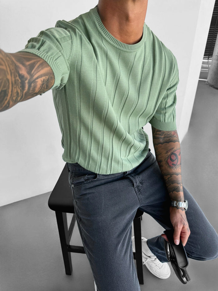 Regular Fit Knit Lines T-shirt - Gräs