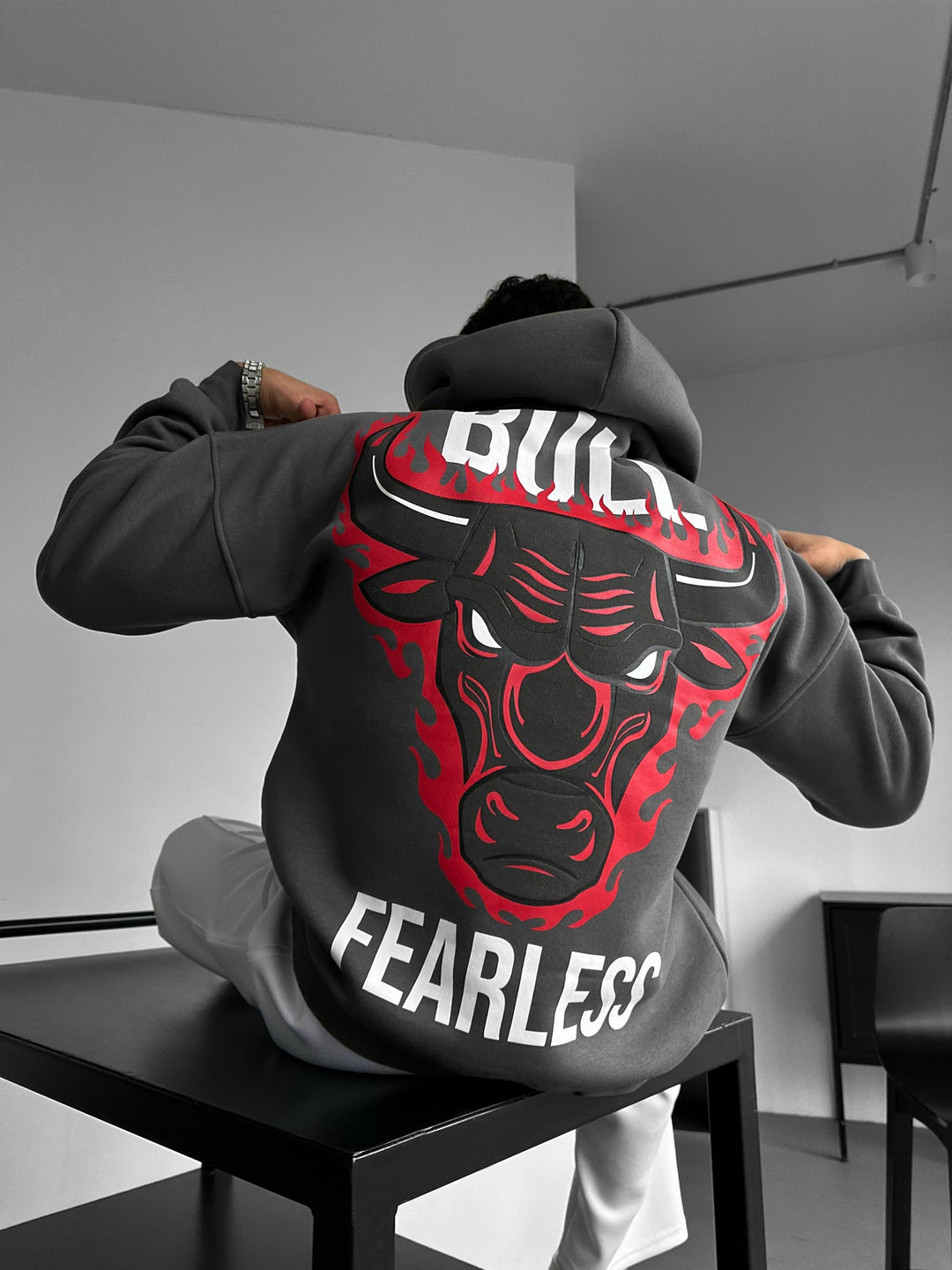 Oversize Bull Fearless Hoodie - Antracit
