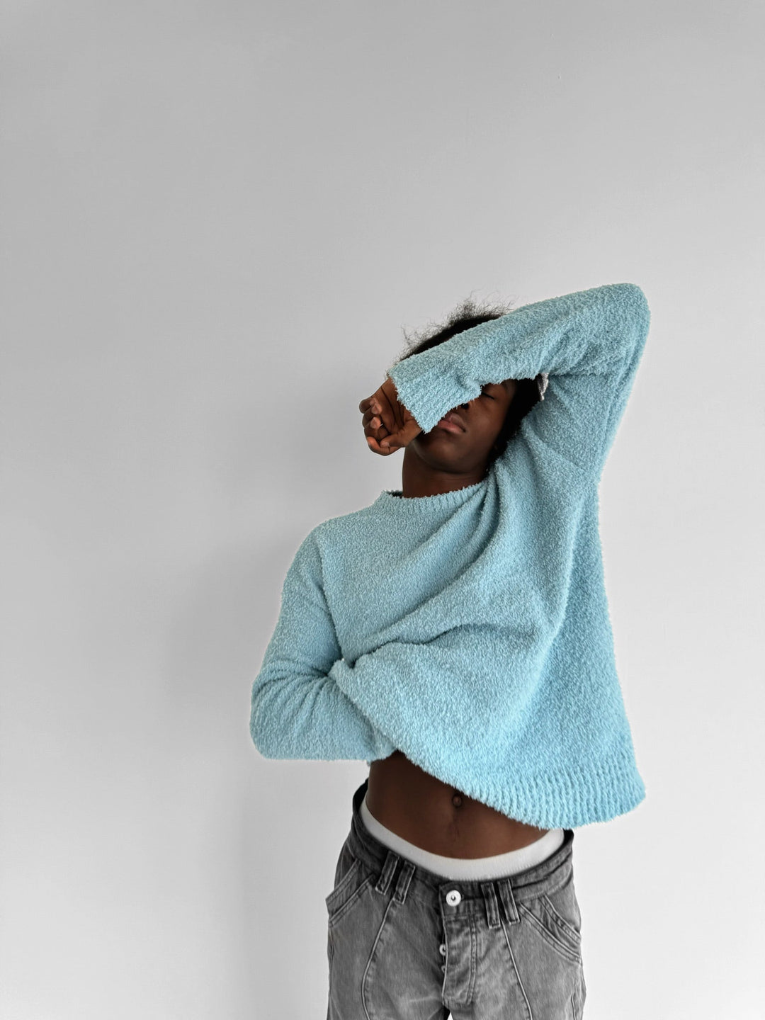 Oversize Plush Pullover - Stenblå