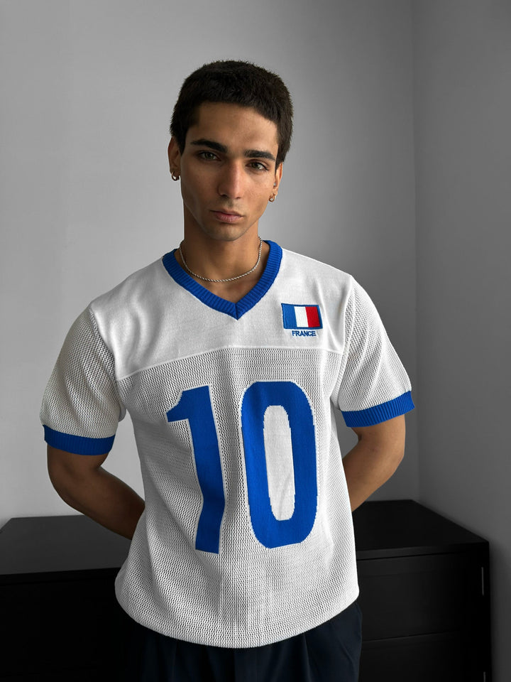 Oversize Frankrike Stickad T-shirt - Vit