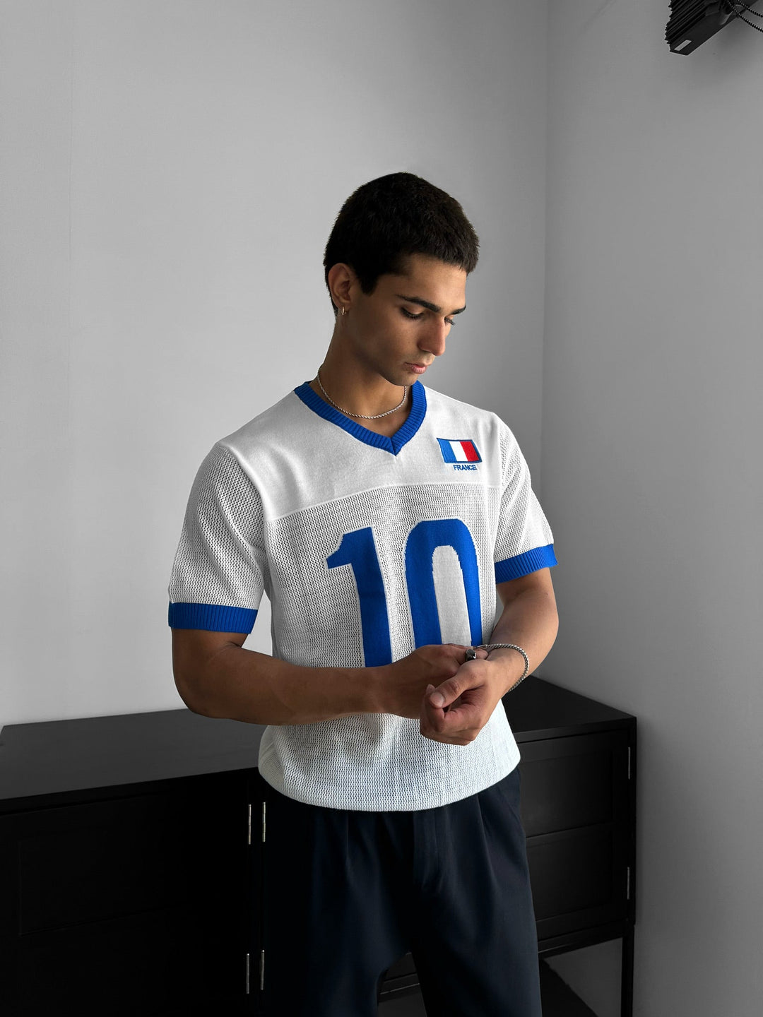 Oversize Frankrike Stickad T-shirt - Vit
