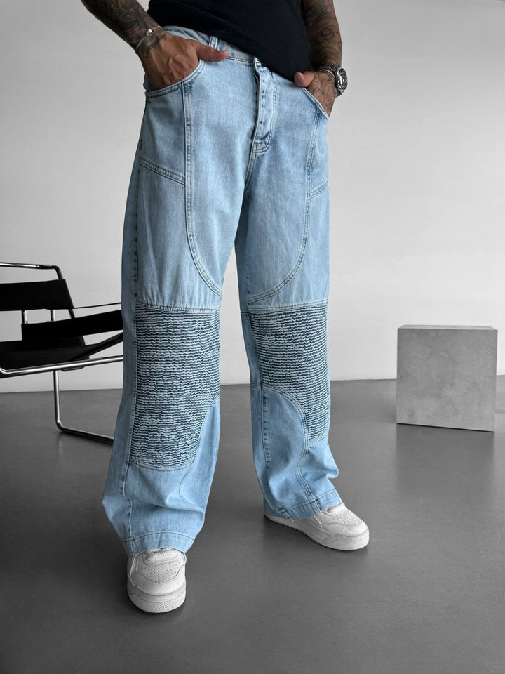 Baggy sömdetalj jeans - Blå