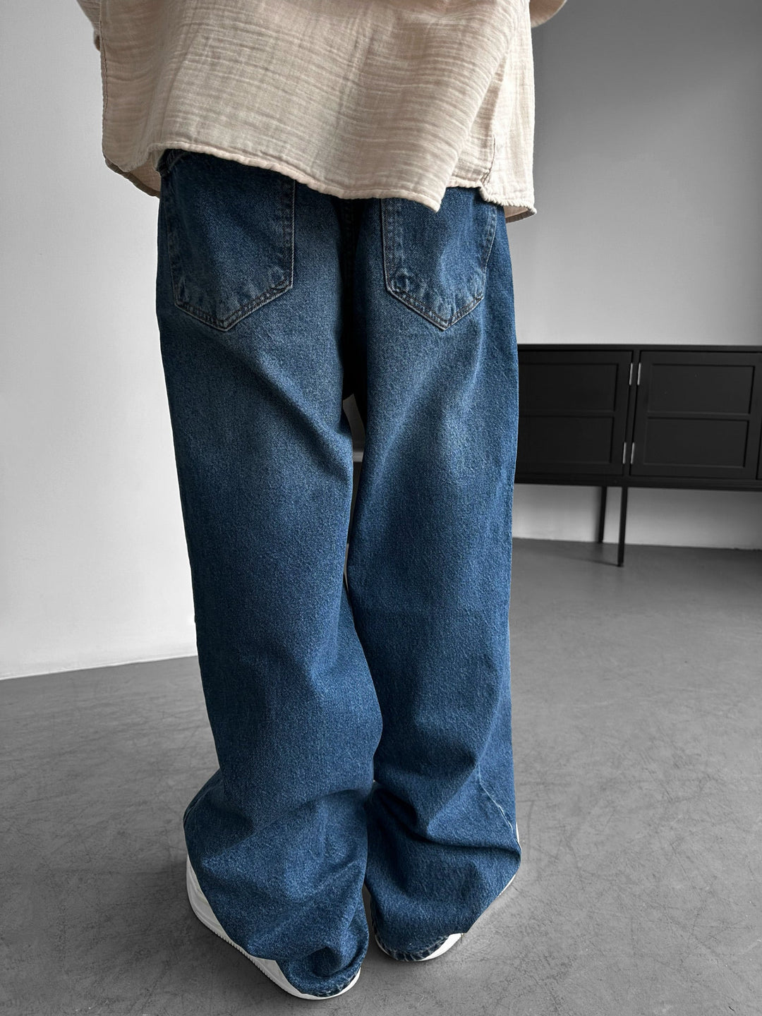 Relax Baggy Tvättade Jeans - Blå