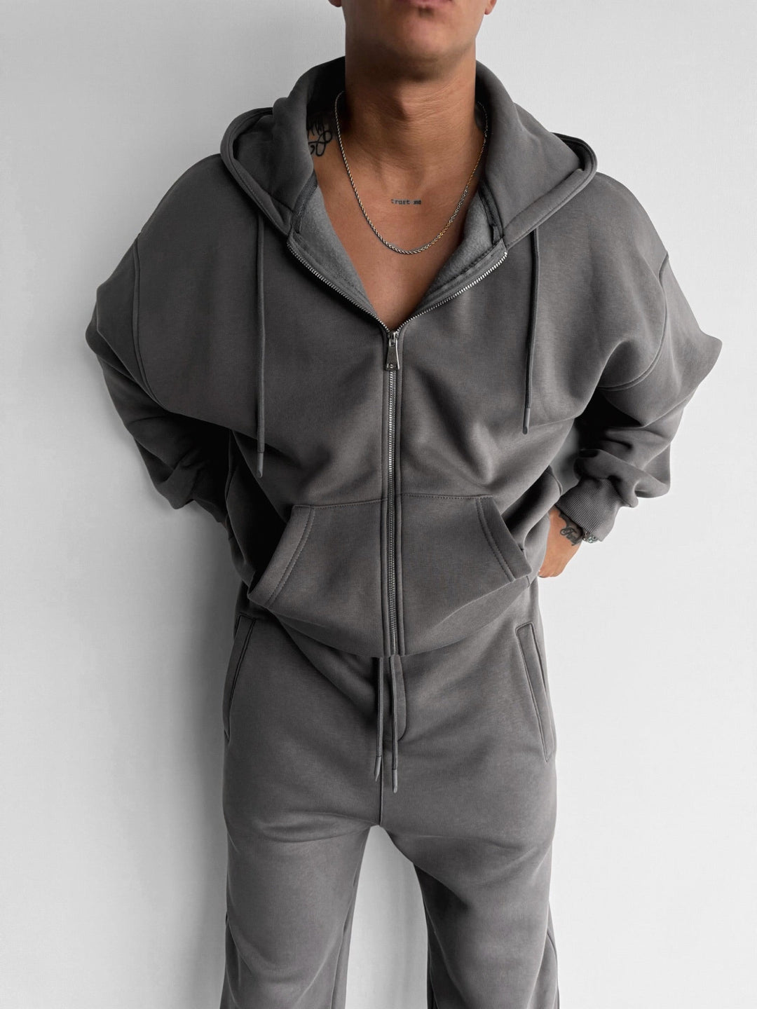 Oversize Basic Zip-Hoodie - Antracit