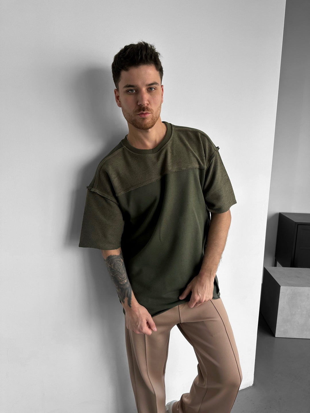 Oversize Sömnadsdetalj T-shirt - Khaki