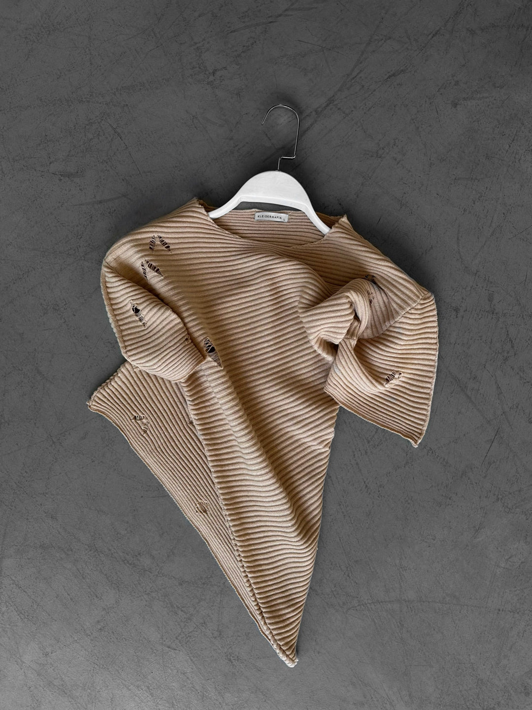 Lös Passform Trasig Stickad T-Shirt - Beige
