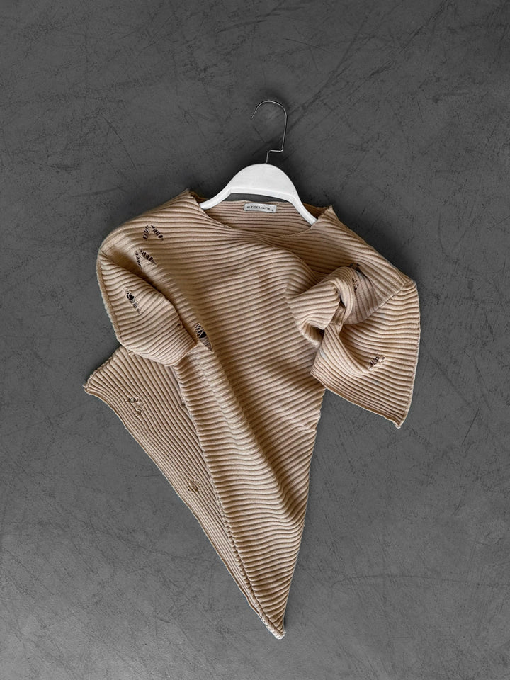 Lös Passform Trasig Stickad T-Shirt - Beige