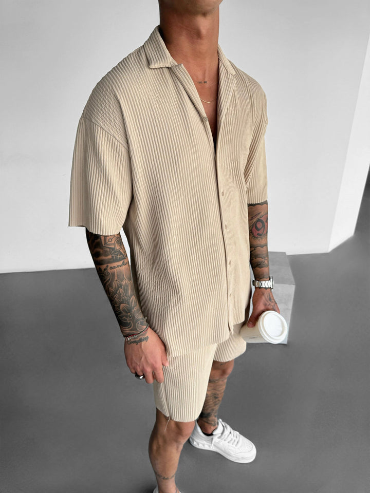 Översize Ribbad Skjorta - Beige