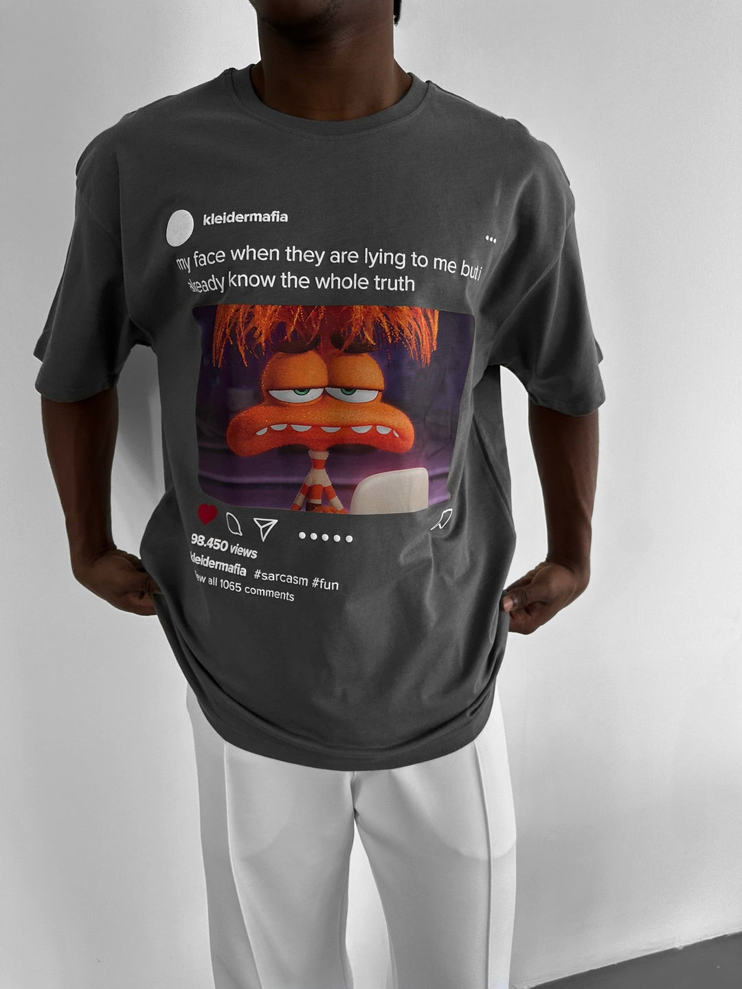 Oversize Sarkasm Post T-Shirt - Antracit