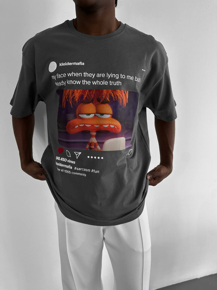Oversize Sarkasm Post T-Shirt - Antracit
