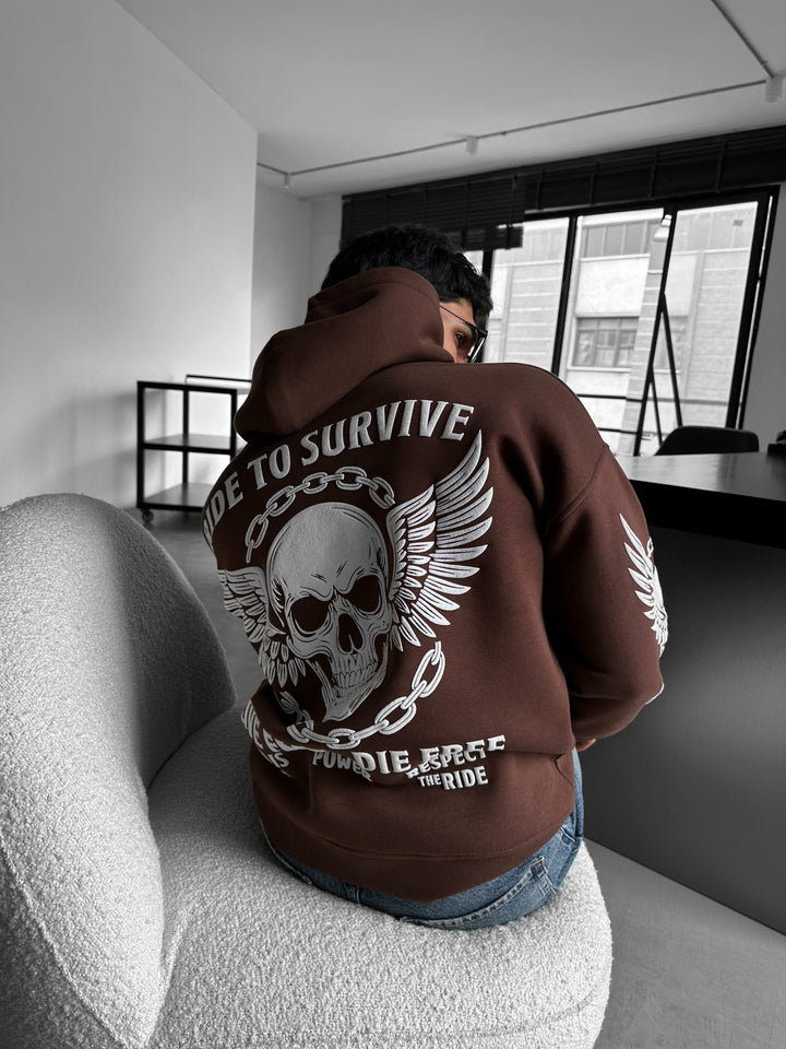Oversize Ride to Survive Hoodie - Brun