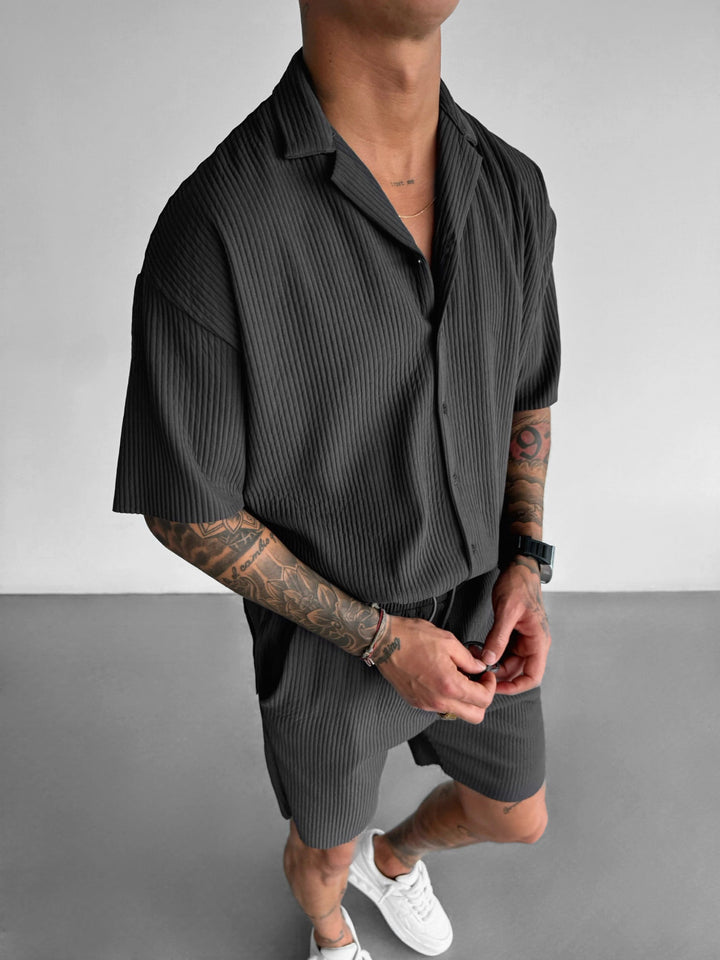 Oversize Ribbad Skjorta - Antracit