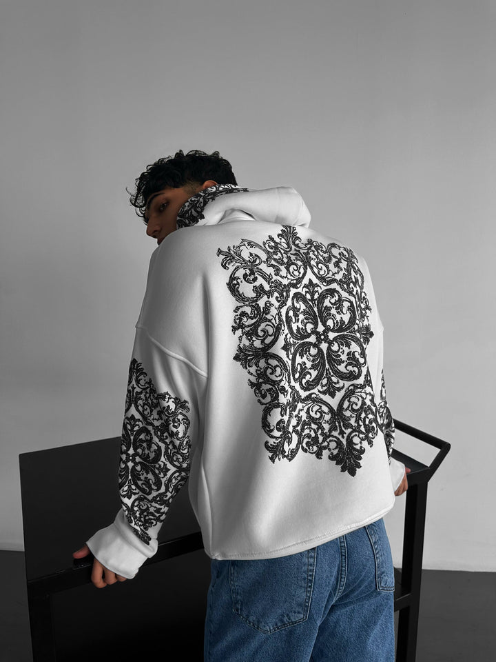 Oversize Matmönster Hoodie - Vit