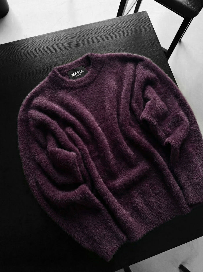 Oversize Hårig Reptröja - Plommon