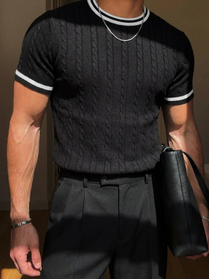 Regular Fit Braid Knit T-shirt - Svart