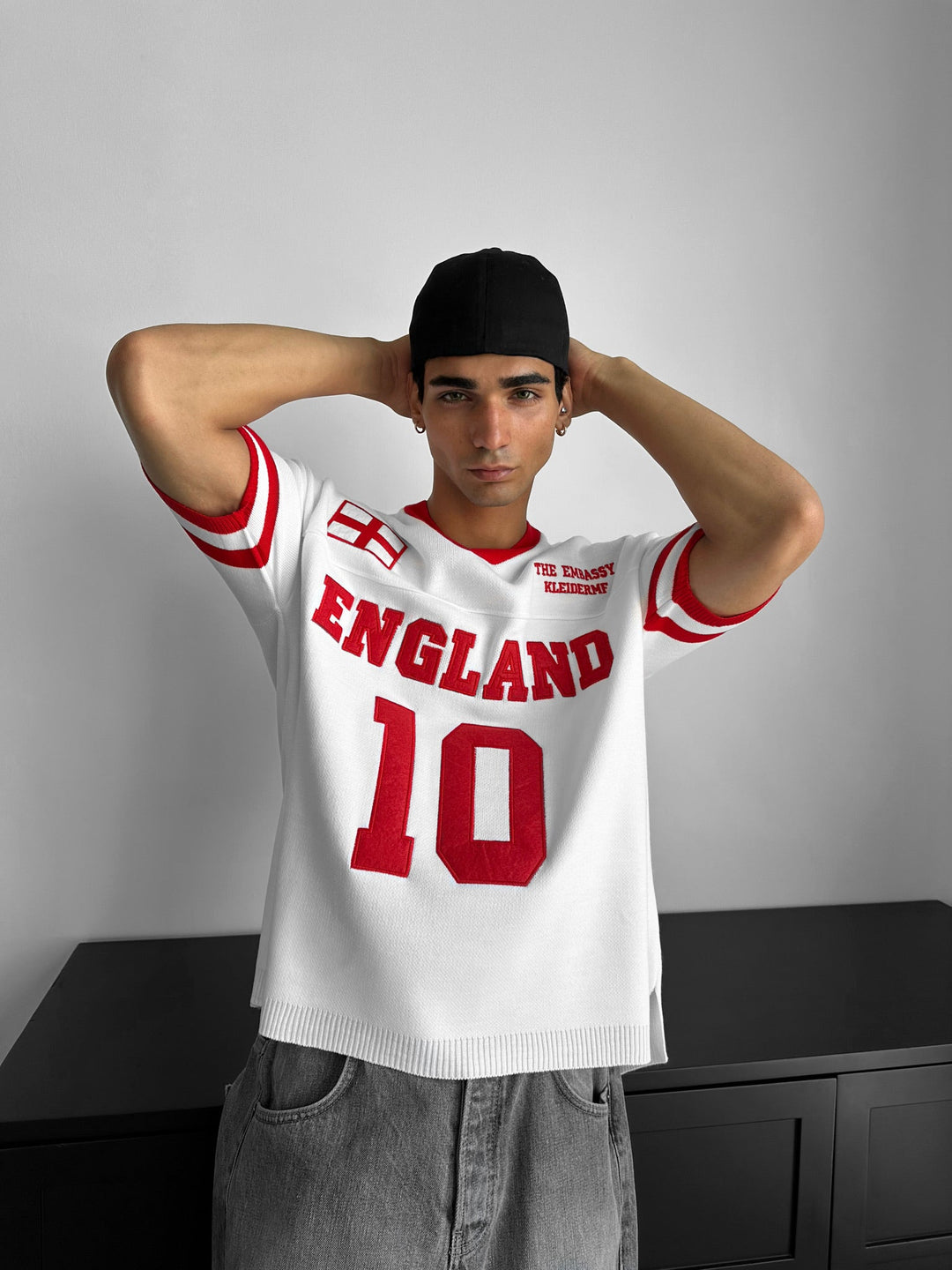 Oversize England Stickad T-shirt - Vit