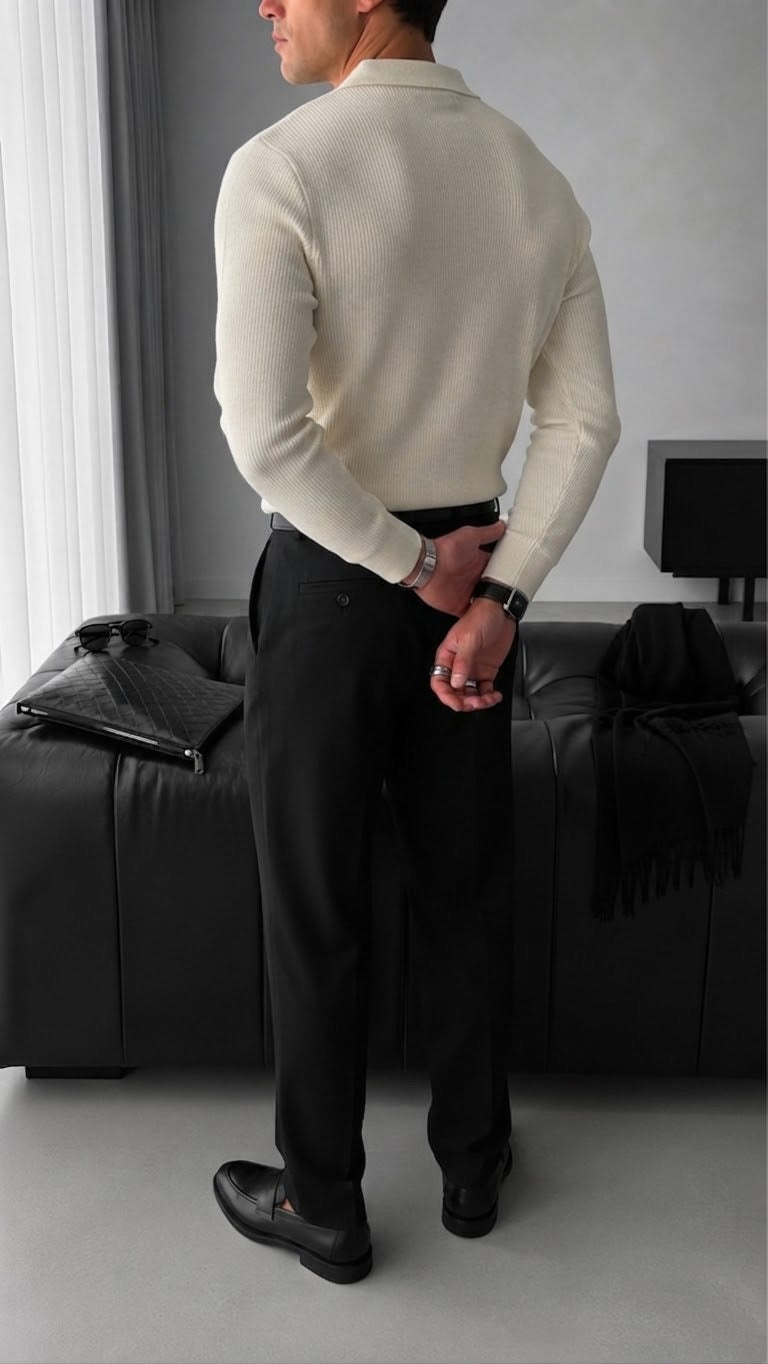 Lös Passform Polo Stickad Tröja - Beige