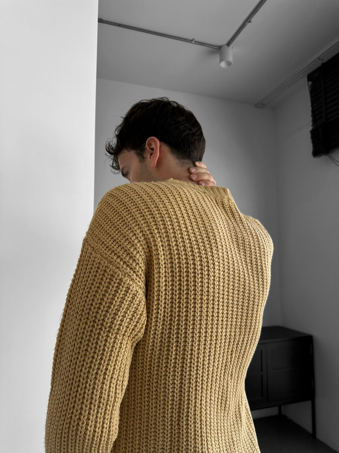 Slim Fit Flätad Stickad Tröja - Beige