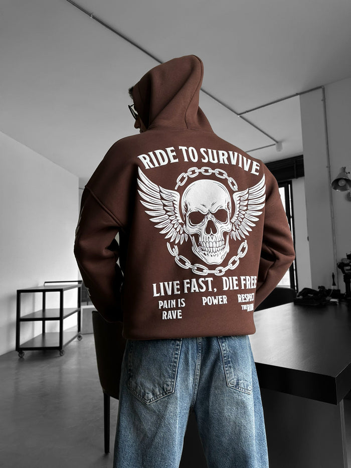Oversize Ride to Survive Hoodie - Brun