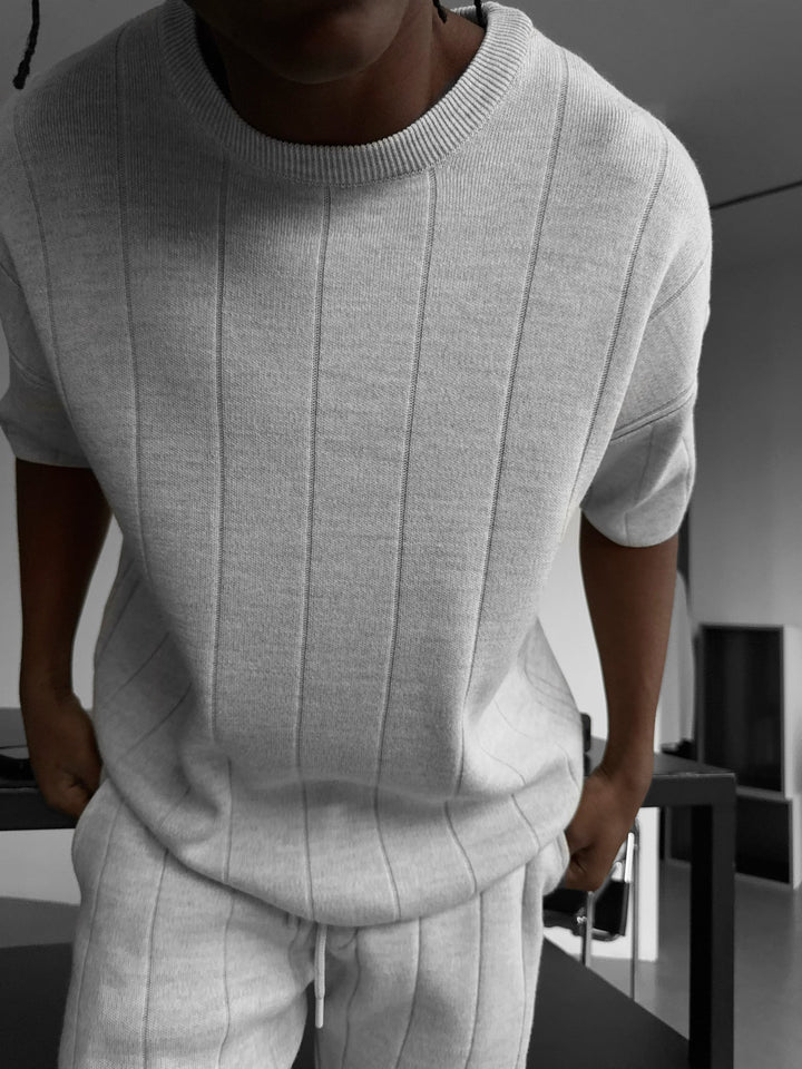 Oversize Line Knit T-Shirt - Ljusgrå
