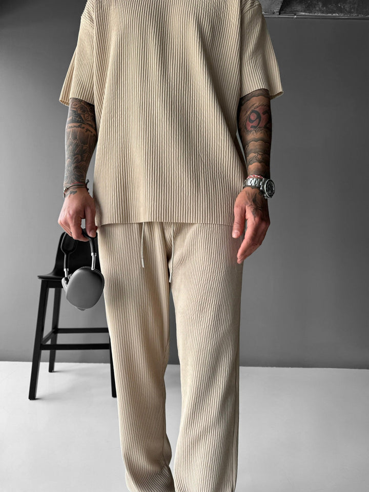 Oversize Ribbad T-Shirt - Beige