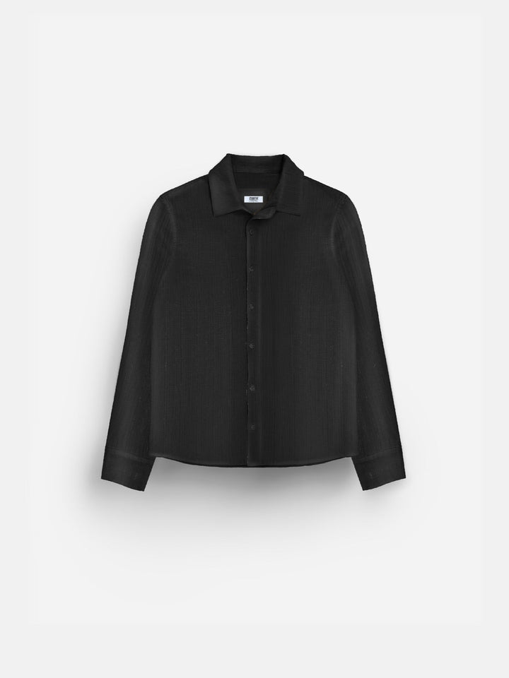 Regular Fit Plisserad Skjorta - Svart