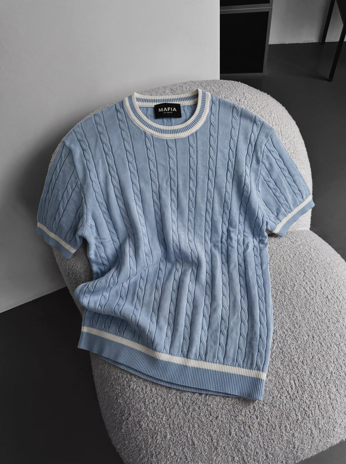 Regular Fit Braid Knit T-shirt - Babyblå