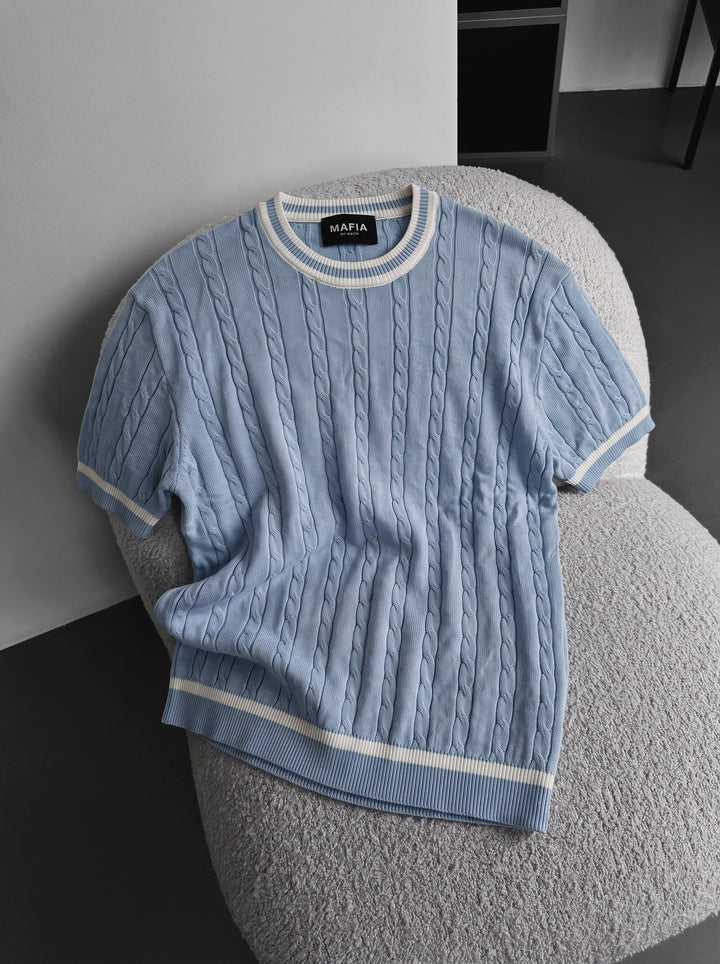 Regular Fit Braid Knit T-shirt - Babyblå