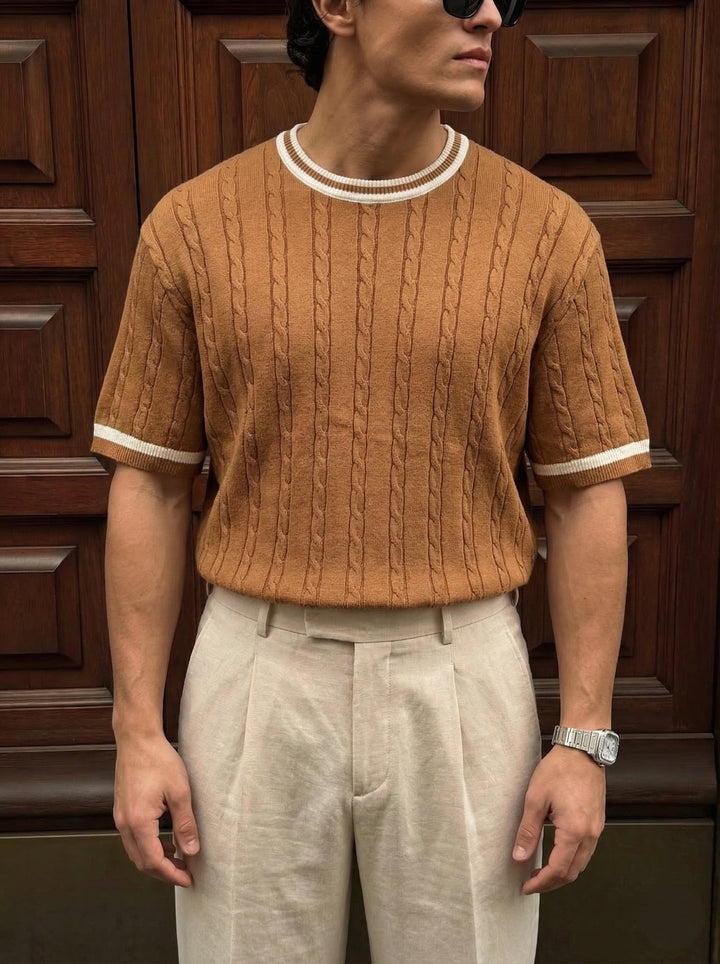 Regular Fit Braid Knit T-shirt - Kamel