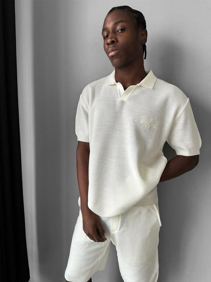 Oversize Initial Knit Polo T-Shirt - Ecru