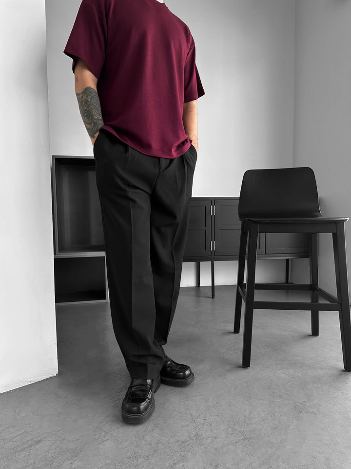Lös Passform Grund T-shirt - Bordeaux