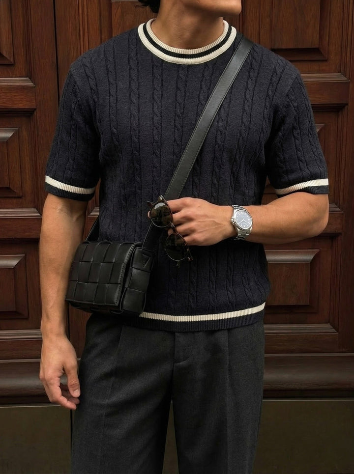 Regular Fit Braid Knit T-shirt - Antracit