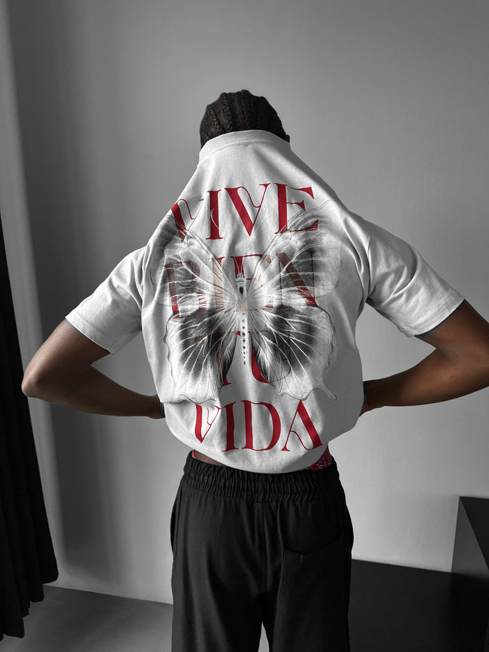 Oversize "Vive Bien Tu Vida" T-Shirt - Grå